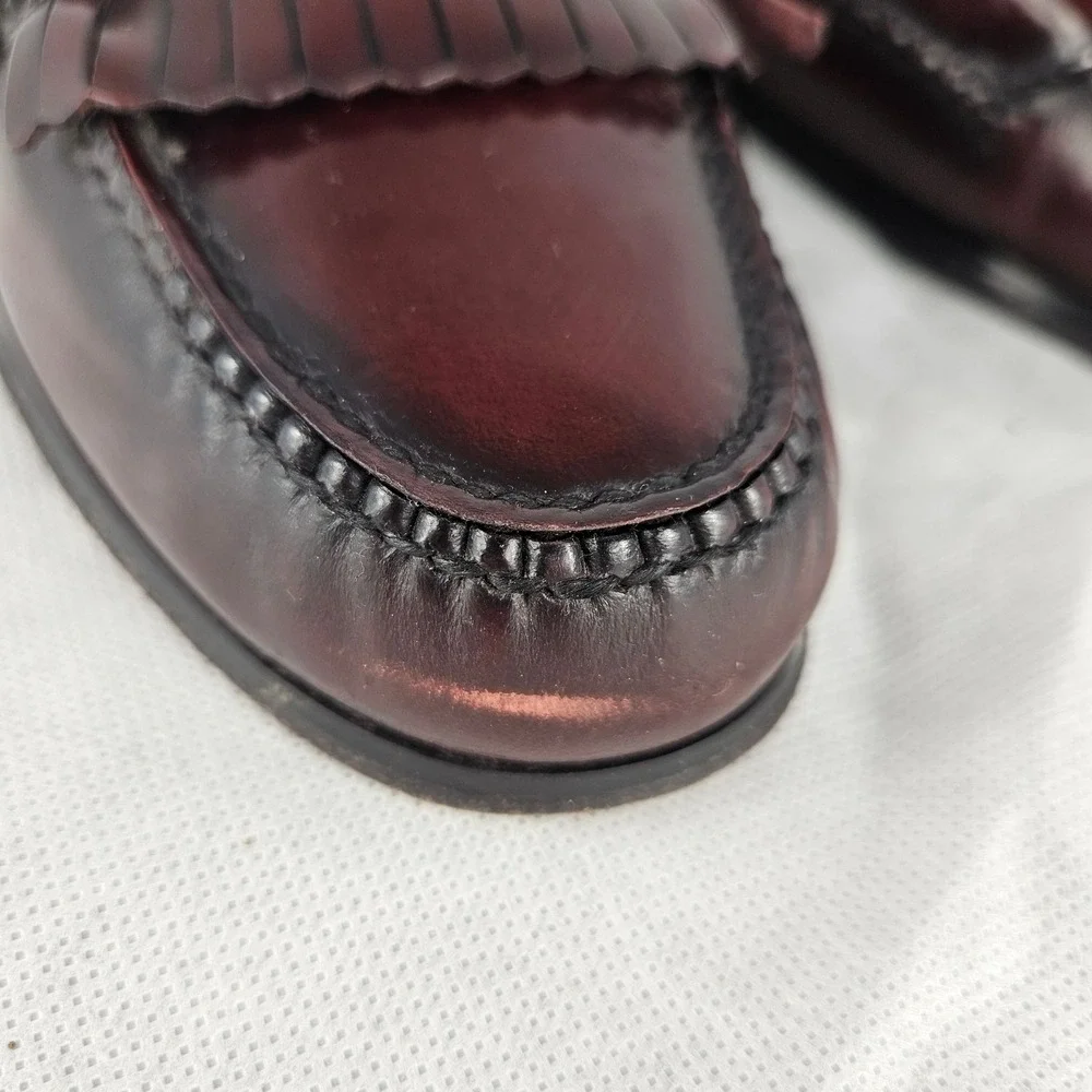 Cole Haan Men's 9D Burgundy Leather Kiltie Penny Loafers Pinch Buckle Fringe